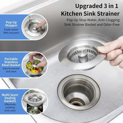 🔥 Last Day 49% OFF 🔥3 in 1 Kitchen Sink Drain Strainer Kitchen Gadgets