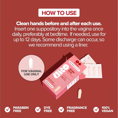 O Positiv URO Boric Acid Vaginal Suppository – with Lactic Acid, and Aloe for Fast Relief and Vaginal Odor Control – Vegan, Free from Parabens, Dyes, and Fragrances – 12 Count (Pack of 1)-HZ