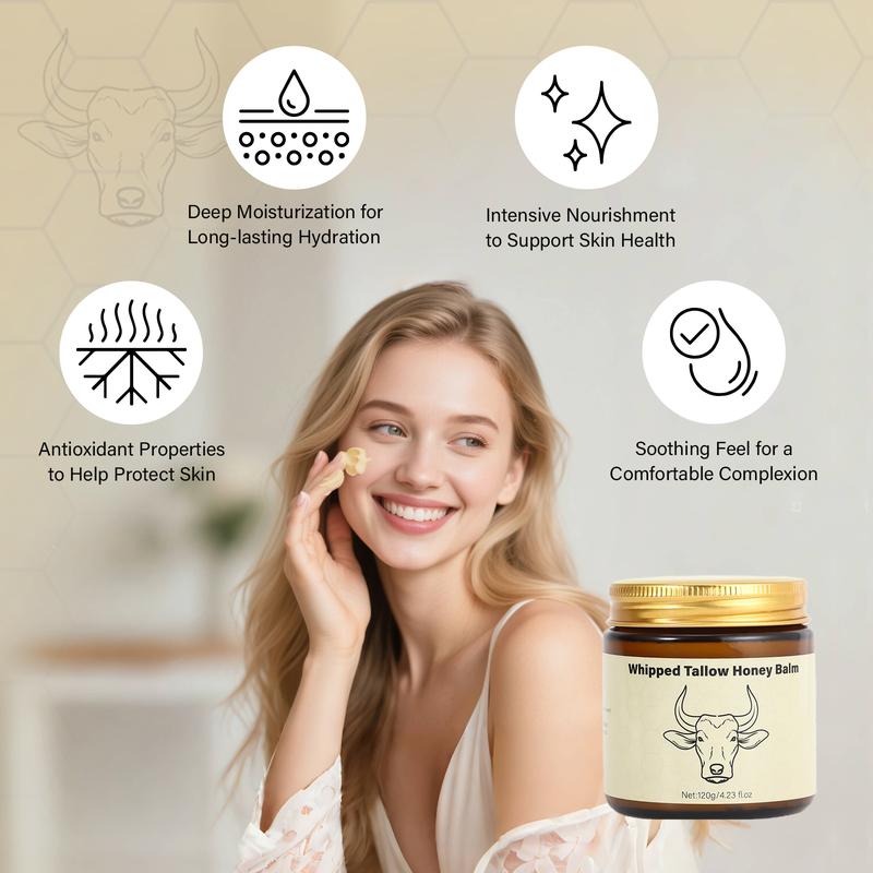 🌿 Lopeie Grass-Fed Tallow Honey Cream (4oz) — handmade, natural, lavender-scented moisturizer for deep hydration and dry-skin relief