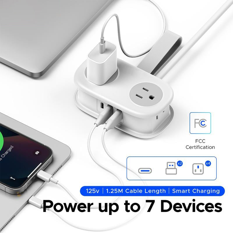 Travel Power Strip, 4 Outlets 3 USB Ports (1 USB C) with 4FT Wrapped Short Extension Cord Small Power Strip