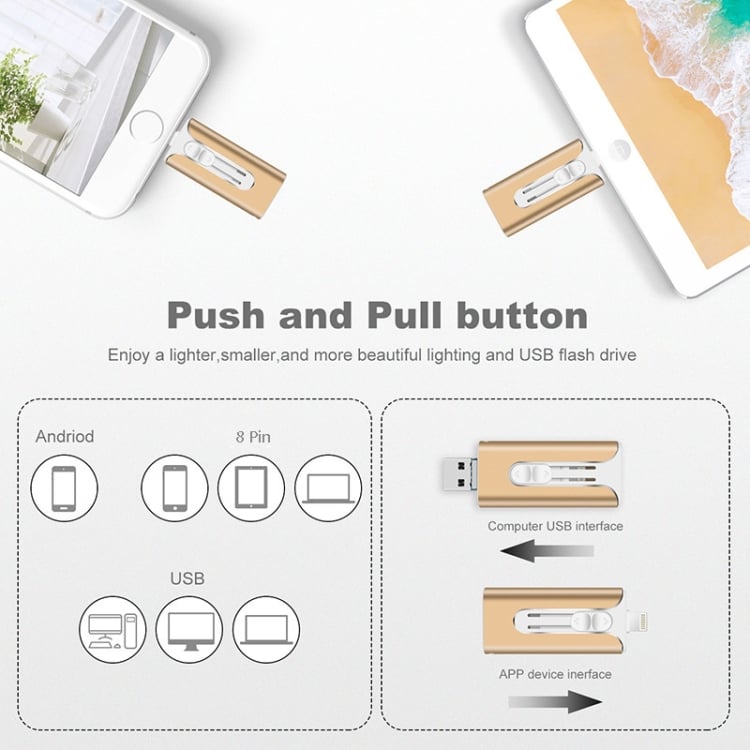 32~256GB Micro USB + 8 Pin + USB 3.0 4 in 1 Mobile Phone Computer U-Disk