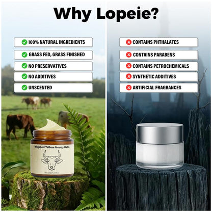 🌿 Lopeie Grass-Fed Tallow Honey Cream (4oz) — handmade, natural, lavender-scented moisturizer for deep hydration and dry-skin relief