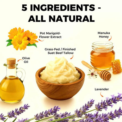 🌿 Lopeie Grass-Fed Tallow Honey Cream (4oz) — handmade, natural, lavender-scented moisturizer for deep hydration and dry-skin relief