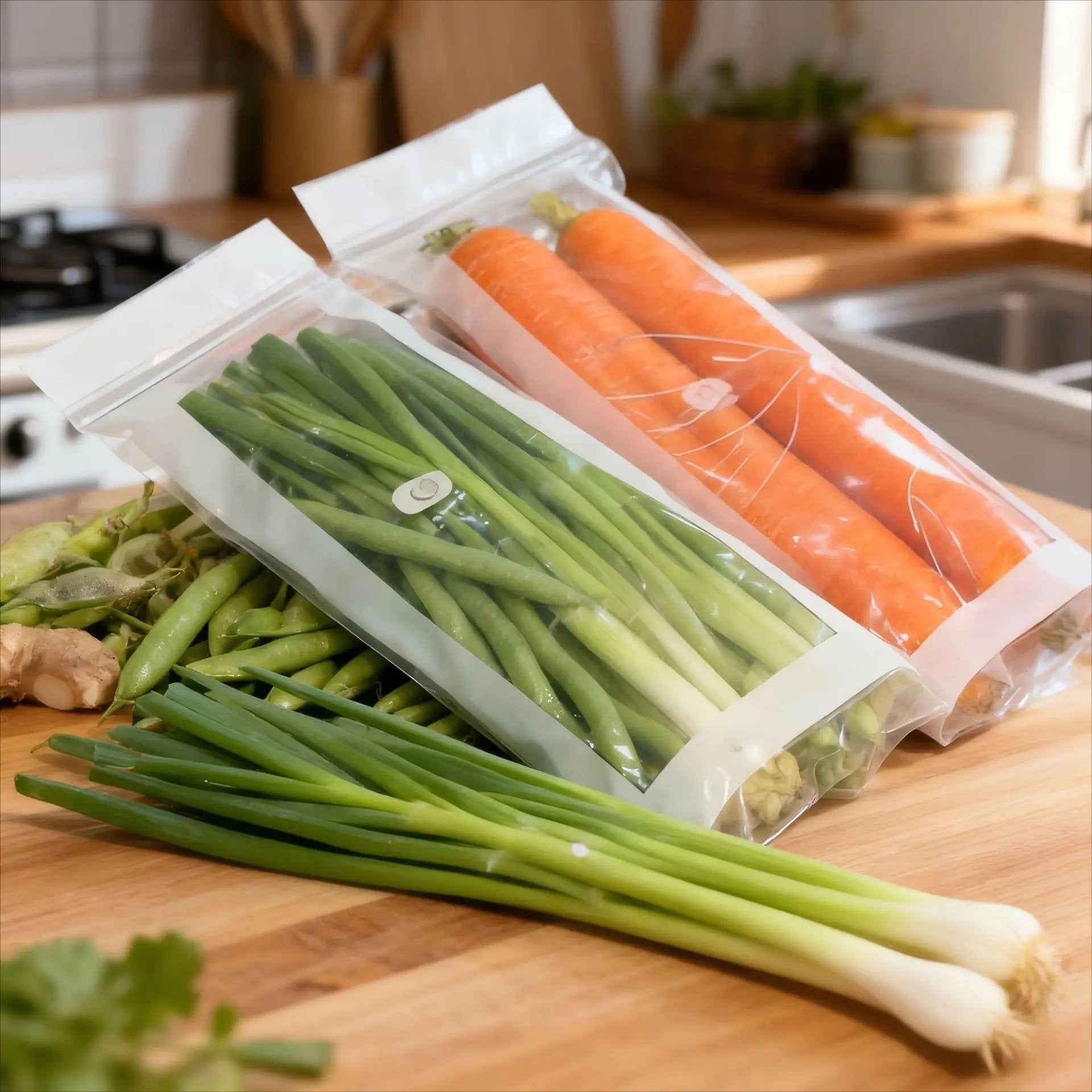 🔥 49% OFF Limited Offer – 🥬 50/100PCS Reusable Long Food Storage Bags, Double-Zip Seal Freshness Bags for Kitchen