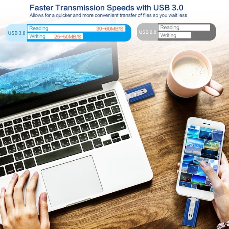 32~256GB Micro USB + 8 Pin + USB 3.0 4 in 1 Mobile Phone Computer U-Disk