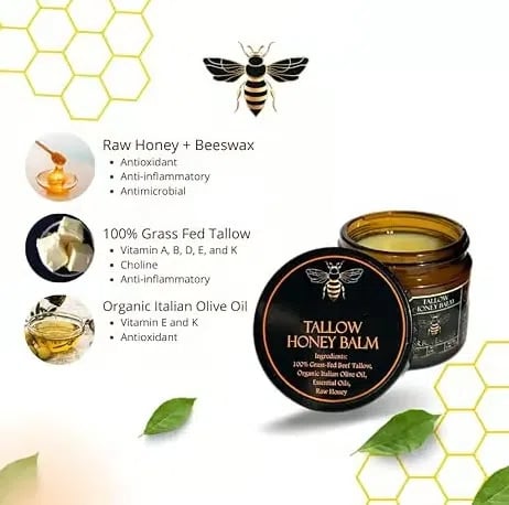 🍯Handmade Organic Grass-Fed Beef Tallow Balm with Raw Honey 🌿