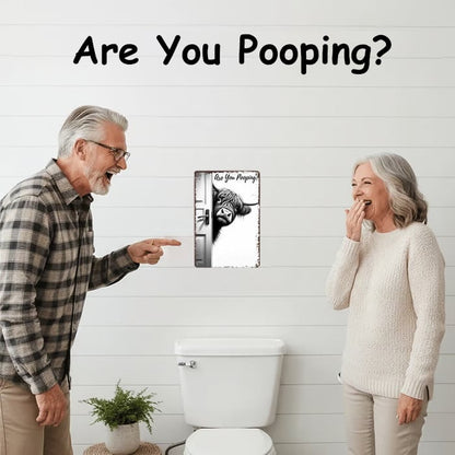 Vintage Highland Cow Sign – Funny"Are You Pooping?" Wall Decor😂