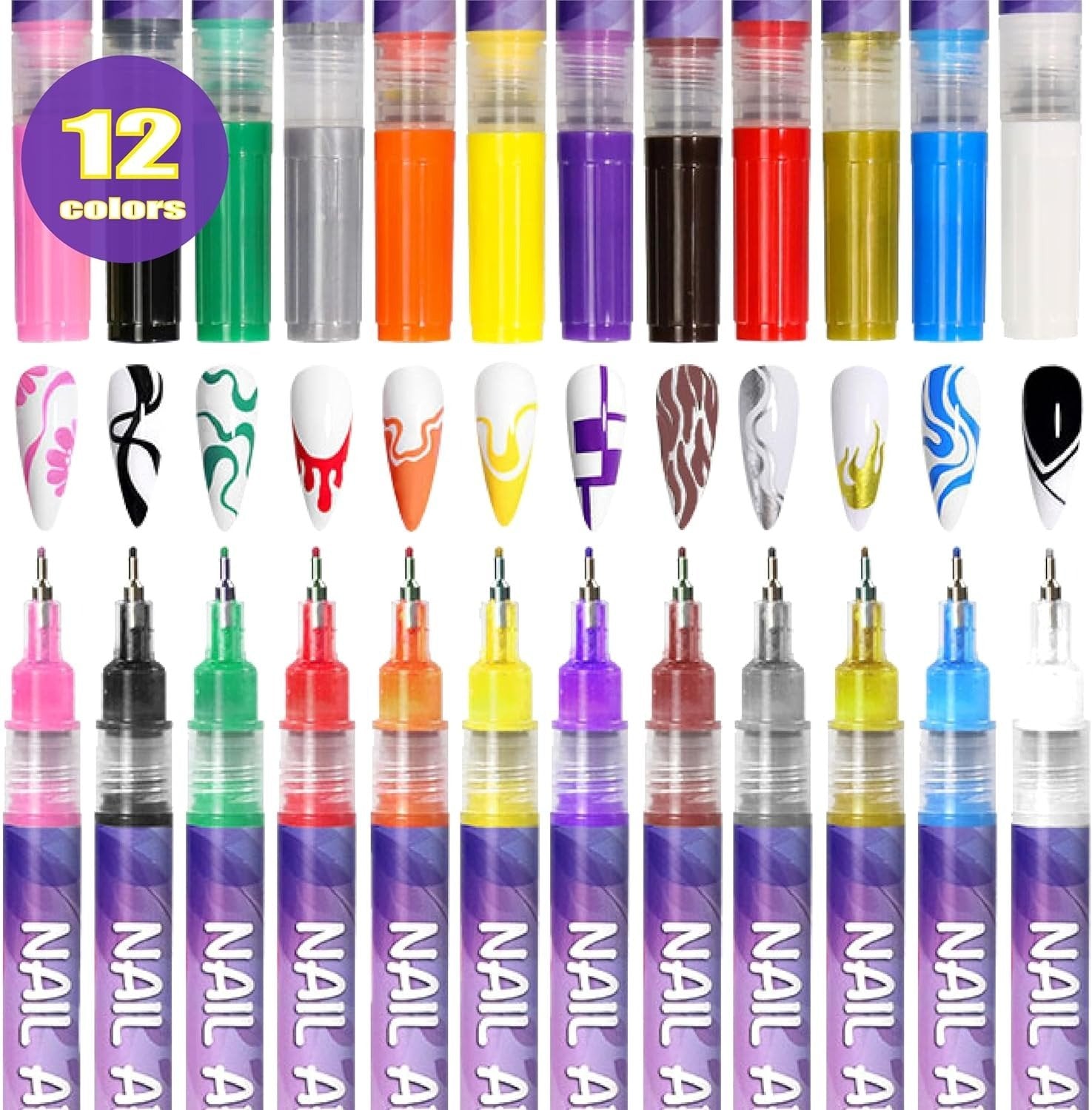 ⚡🎨12 Colors Nail Art Pens Set