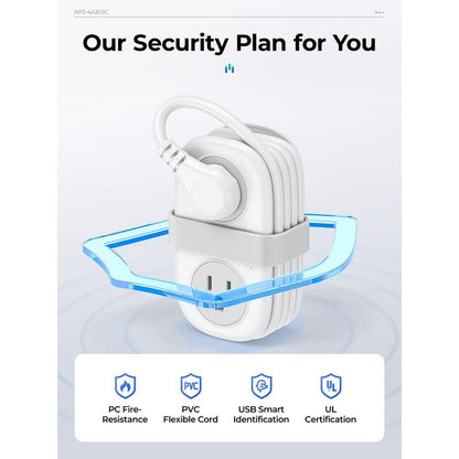 Travel Power Strip, 4 Outlets 3 USB Ports (1 USB C) with 4FT Wrapped Short Extension Cord Small Power Strip