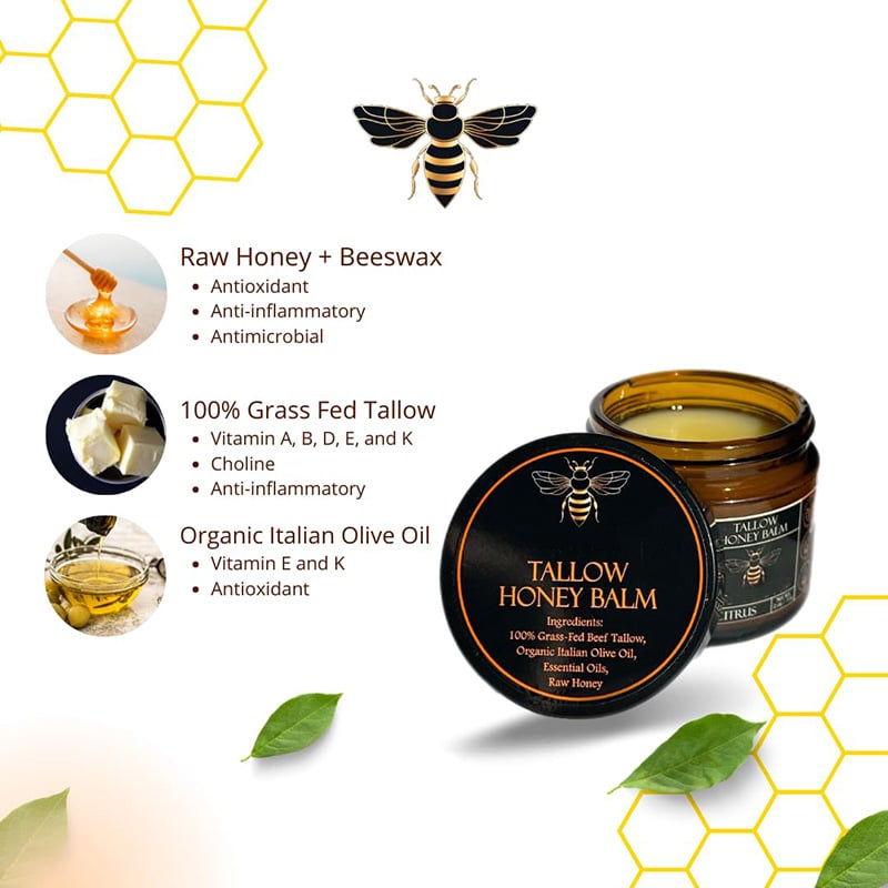 🐝Organic Grass-Fed Beef Tallow Balm with Raw Honey
