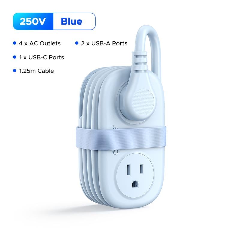 Travel Power Strip, 4 Outlets 3 USB Ports (1 USB C) with 4FT Wrapped Short Extension Cord Small Power Strip