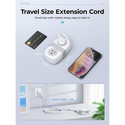 Travel Power Strip, 4 Outlets 3 USB Ports (1 USB C) with 4FT Wrapped Short Extension Cord Small Power Strip