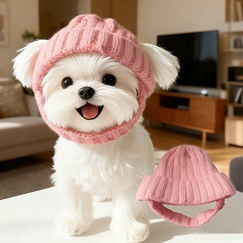 🔥LAST DAY 50% OFF - 🐾Red Wool Knit Dog Beanie with Ear Flaps – Warm Winter Hat