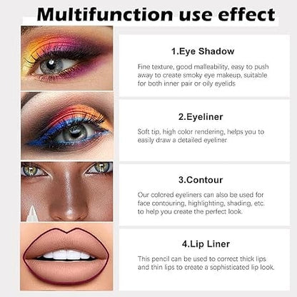 14-Pack Eyeliner Pencil Waterproof Colored Gel Liners with Metallic & Shimmer Finishes Smudge-Proof