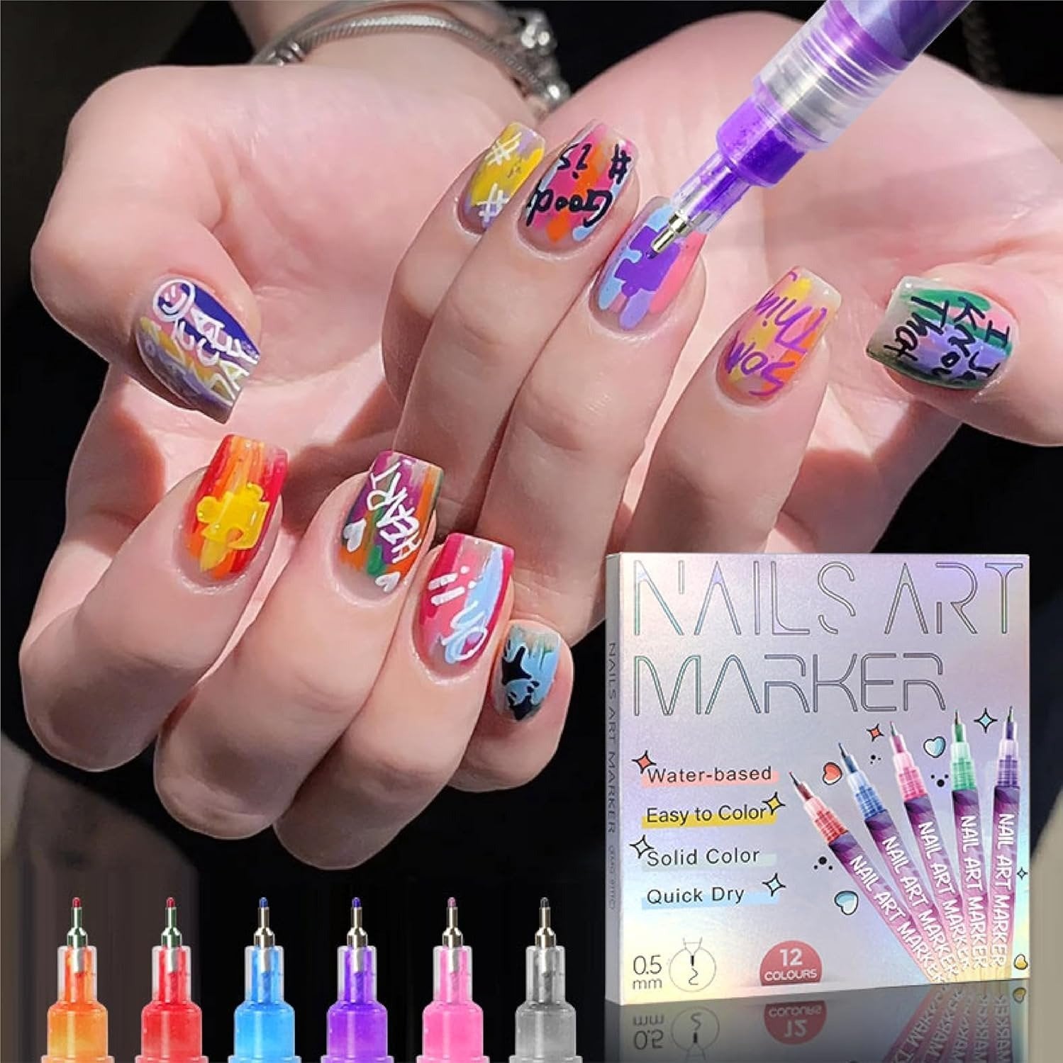 ⚡🎨12 Colors Nail Art Pens Set